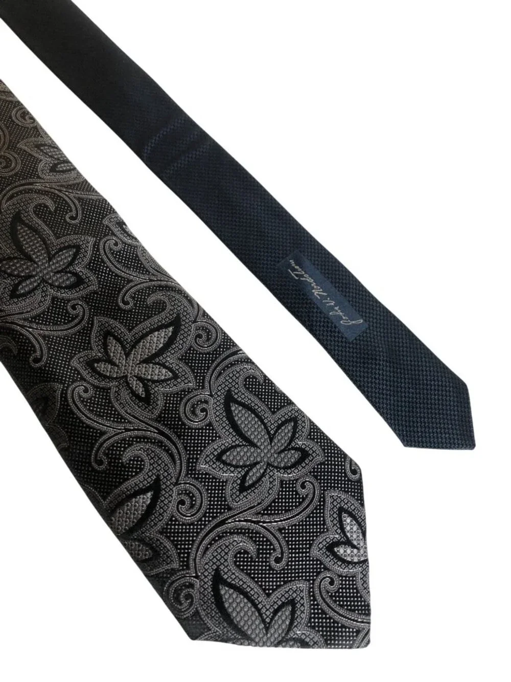 John W Nordstrom Paisley Leaf Silk Tie Mens Black Silver Necktie Office Formal